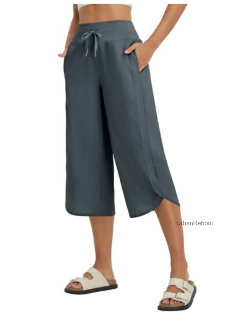 Wide Leg Capri Pants with Pockets, Quick Dry UPF 50+, Stretch